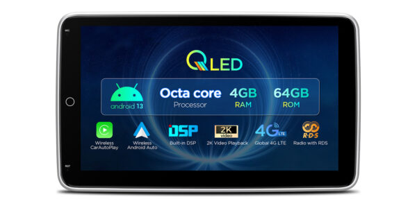 單 DIN | 安卓/iPhone | 八核 | 4GB 記憶體和 64GB ROM | 可旋轉 QLED 顯示器 | 全球4G LTE解決方案| DX120L