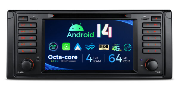 寶馬 |E39 系列 |安卓 14 |八核 |4GB RAM & 64GB ROM |全球 4G LTE 解決方案 |PX7439BG
