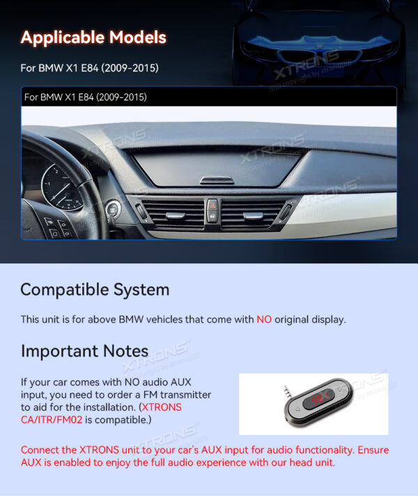寶馬 |X1 |Android OS & OEM系統 |八核 |4GB RAM & 64GB ROM |集成 4G 解決方案 |QDB10X1UN