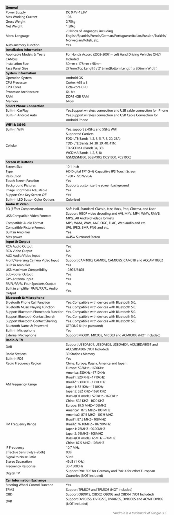 本田 | Android作系統 | 八核 | 4GB 記憶體 & 64GB 儲存空間 | IPS 螢幕 | IDP10ACHLA